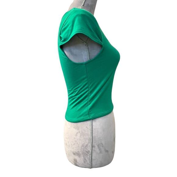 Gaze Crop Top Womens Medium Green Rayon Cap Sleeve Scoop Neck Stretch Pullover - Picture 3 of 7